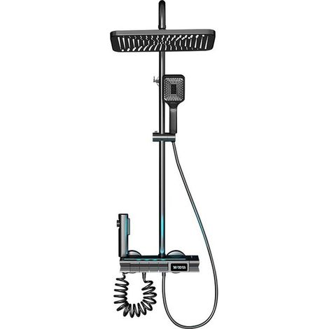 Système de douche avec thermostat. écran numérique LED Ensemble de douche à effet pluie Ensemble de douche gris canon Ensemble de colonne de douche avec pomme de douche de 30 cm. douchette à main. mit (1/4)