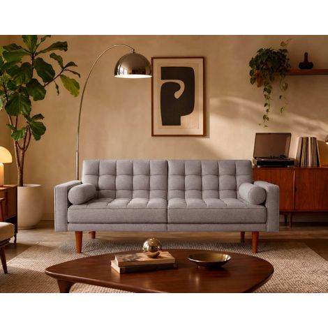 Suzanne - banquette 2 places convertible clic-clac en tissu texturé - gris clair (1/5)