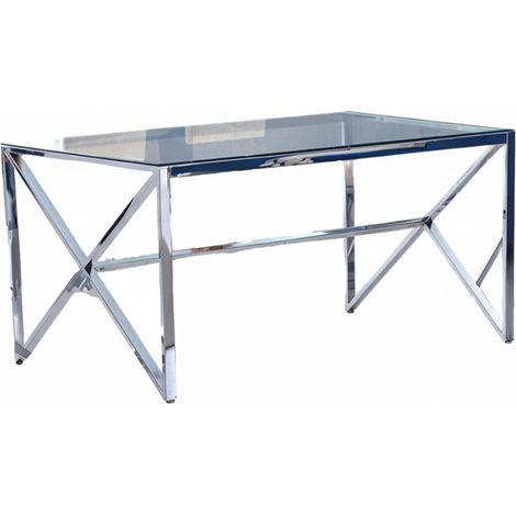Table à Manger Chrome Verre Trempé Transparent – 150×90 cm – MAJESTIQUE (1/4)