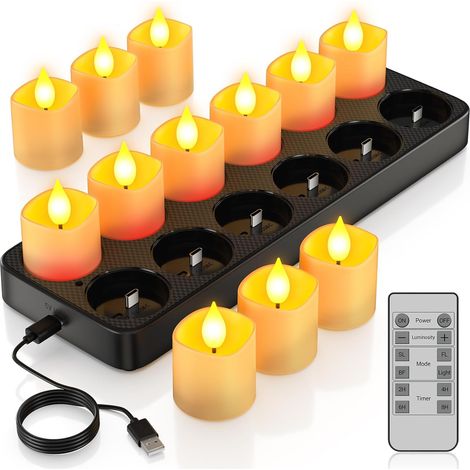 Bougie Chauffe Plat LED Rechargeable, 12pcs Fausse Bougies à LED Votives Flamme Vacillante Bougie Decorative Electrique avec Télécommande pour Deco Noel Anniversaire Maison Chambre Mariage (1/5)
