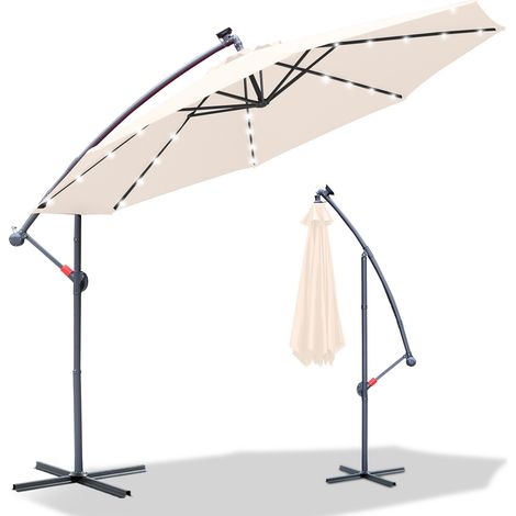Parasol avec LED 300 cm Beige - manivelle - protection UV hydrofuge pliable - Parapluie de marché (1/5)