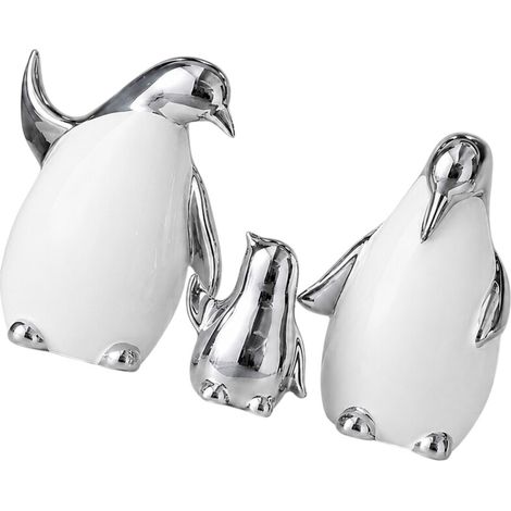 Estatuas artísticas familiares de pingüinos en plata alegre