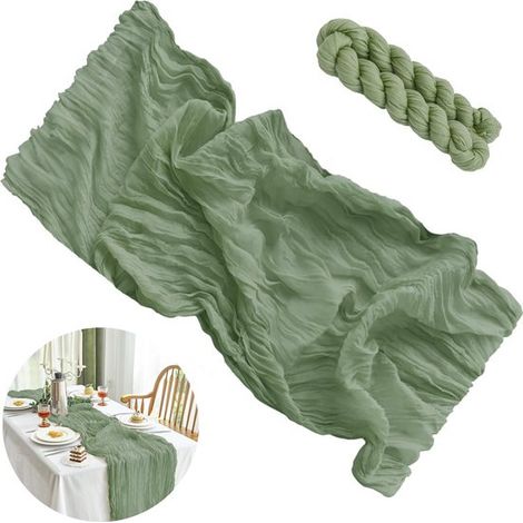 Nappes bohèmes - Style champêtre - Nappe plissée - Nappe en maille torsadée - 90 cm x 300 cm - Vert ancien - Idéales pour la décoration de mariage et de maison de campagne (1/5)