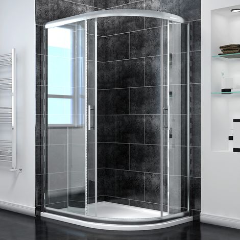 ELEGANT Sliding Shower Door Right Offset Quadrant Shower Cubicle 6mm Safety Glass Cabin 1000 x 800 mm with Base Tray and Trap (1/5)
