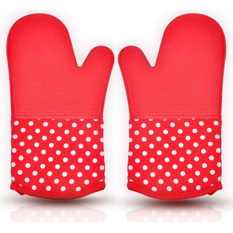 [JAMAIS UTILISÉ]Gants cuisine anti-chaleur (300℃), maniques silicone, antidérapants, coton isolant, 19×33cm, pour four/pizza/barbecue (1/5)