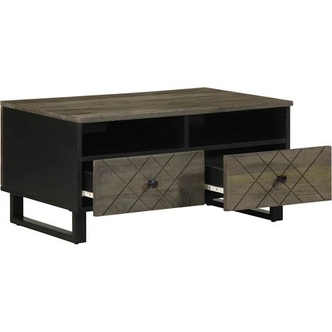 Tavolino da Salotto  Tavolino da Soggiorno  Tavolino da caffè Nero 80x54x40 cm in Legno Massello di Mango (1/5)