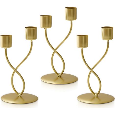 Set di 3 portacandele curvi per la decorazione della cena, candelieri dorati, decorazione romantica da tavola per la casa e il soggiorno
