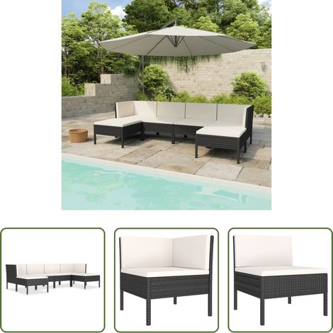 Lounge-Set - 6-tlg. Garten-Lounge-Set mit Auflagen Poly Rattan Schwarz (1/5)