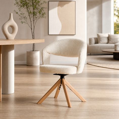 MEUBLIV 2er-Set drehbare Esszimmerstühle 47x47,5x81,5 cm elfenbeinweiß Holz (1/5)