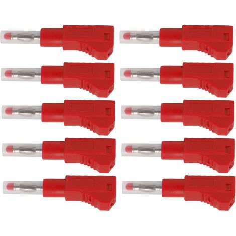 Lot de 10 fiches bananes télescopiques 4 mm CAT II 600 V 32 A, gaine PE, pour équipements de sécurité industrielle et numériques 3C (rouge) (1/5)