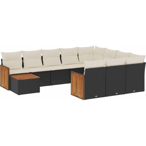 vidaXL Set Divani da Giardino 11 pz con Cuscini in Polyrattan Nero (1/5)