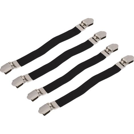 Lot de 4 sangles élastiques croisées pour drap-housse, avec pinces à double tête et attaches de maintien, noires. (1/5)