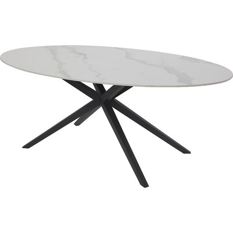 AUDREY - Table Céramique Imitation Marbre Blanc Pieds Étoile Métal Noir (1/5)