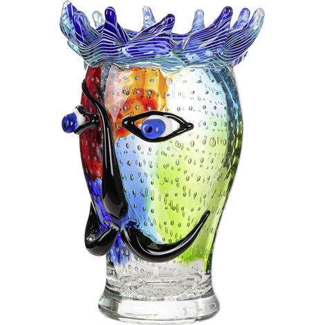 Vase Facial en Verre - Hauteur : 29 cm - Largeur : 19 cm - Vert/Rouge - avec Motif Visage - Fait à la Main (1/5)