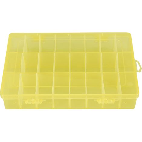 Boîte à bijoux en plastique à 24 compartiments, réglable, avec organiseur amovible et étui de rangement pour perles (jaune) (1/5)