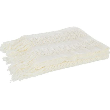Plaid Déco Tricot "Abby" 143x195cm Blanc (1/4)