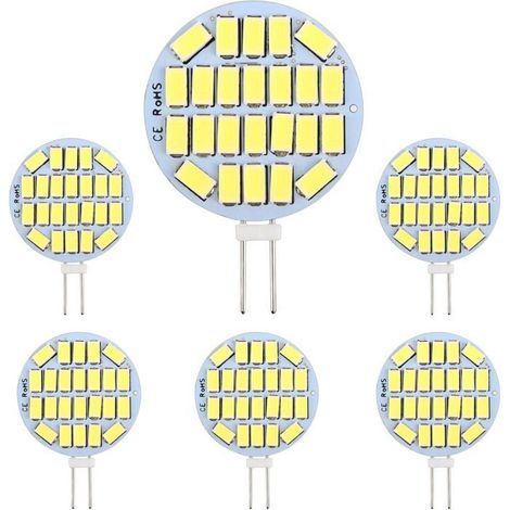 Ecleanfy - Ampoule G4 LED 3W, AC/DC12-24V, 300LM Blanc Froid 6000K, 24x5730 SMD, Non-Dimmable, G4 Ampoule Ronde LED Éclairage Encastré, 6pcs (1/5)