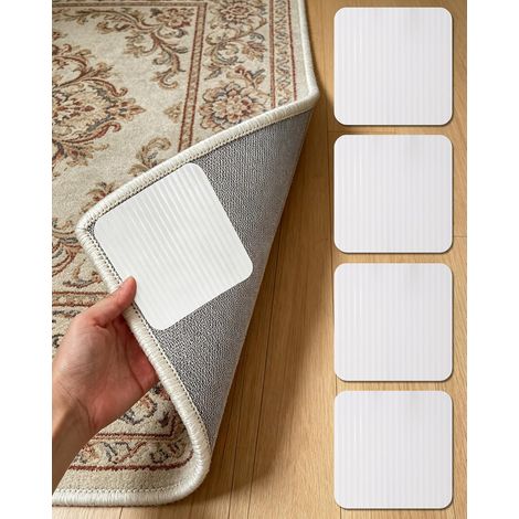 (4 Stück) Anti-Rutsch-Teppichstopper, waschbare Anti-Rutsch-Teppichaufkleber Teppichstopper, zuschneidbar, wiederverwendbar, für Fliesen- und Holzböden (1/5)