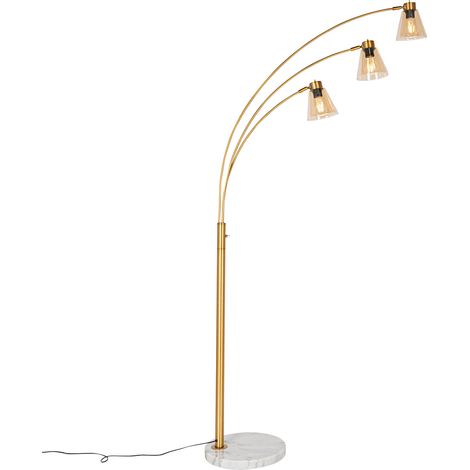 Qazqa – Lampadaire en arc bronze avec marbre et verre ambre 3 lumières – H 200 cm – Éclairage intérieur – Compatible variateur d’intensité (1/5)