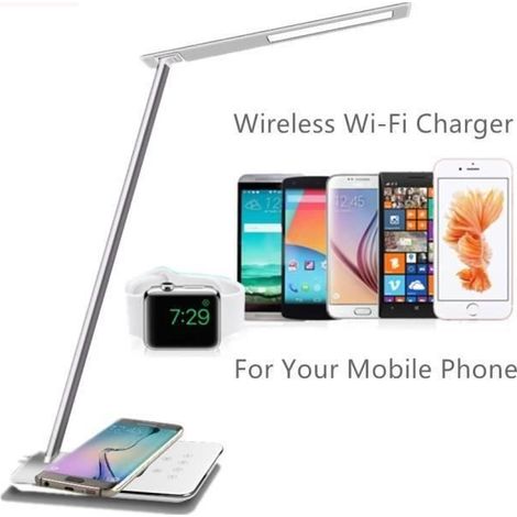 Lampe de bureau LED Tactile Avec Chargeur sans fil QI Et Ports de USB Lampe à poser Tactile 4 Modes d'éclairage Luminosité Réglable (1/4)