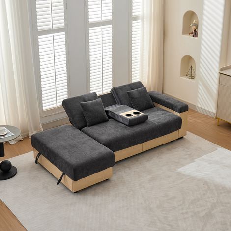 Canapé-lit 217x110x90 cm en chenille gris avec rangement intégré, pour petit salon – MEUBLIV (1/5)