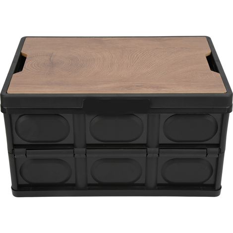Coffre de rangement pliable multifonctionnel de 30 L pour extérieur, plus épais, avec panneau en bois amovible et portable, noir. (1/5)