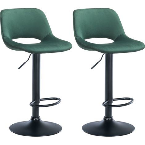 Set de 2 Taburetes de bar Camden en terciopelo Verde Metal negro mate (1/5)
