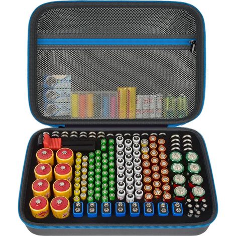 Organisateur de piles boîtier de rangement étui boîte avec contrôle de test BT-168. Contient 225 piles AA AAA C D-cell 9 V 3 V lithium (bleu, grand) (1/5)