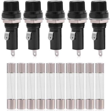 Lot de 5 porte-fusibles pour panneau électrique, pour fusibles en verre 6 x 30 mm, 125 V AC 15 A/250 V 10 A, avec connexion à vis ou à souder (1/5)