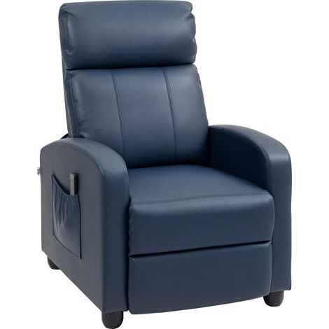 Poltrona Massaggiante Reclinabile 68x88x98 cm con Telecomando e Poggiapiedi in Pelle PU Blu Scuro (1/5)