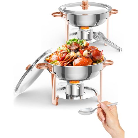 Serveur Buffet, Lot de 2 Chauffeur Alimentaire Carré, 5 L avec Porte-couvercle, Plaques de Chauffage, Acier Inoxydable, Sans Alcool