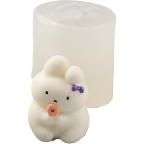 Moldes de silicona para velas con forma de conejo y flor, -2