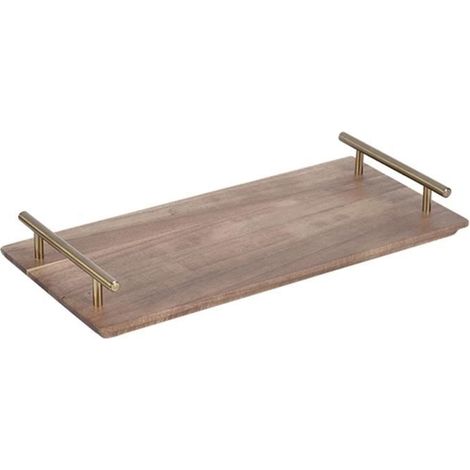 Plateau de Rangement en Bois d'Acacia Naturel 30 x 21 cm avec Poignée Ergonomique pour Cuisine ou Bureau