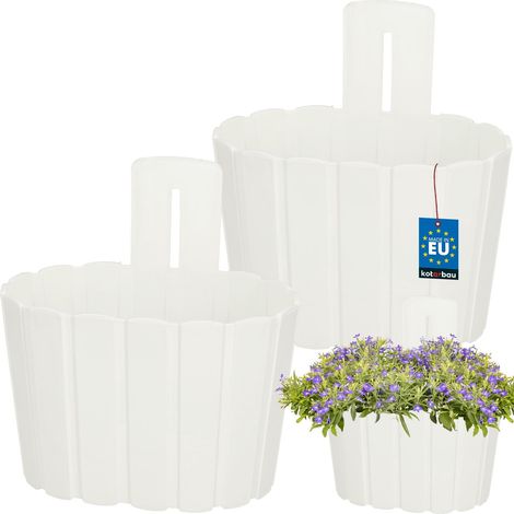 KOTARBAU® Jardinieres Exterieur 20x14x13 cm - Jardiniere Balcon Murale Lot de 2 - Pot de Fleur Exterieur - Bac Jardiniere Exterieur en Plastique - Blanc (1/5)