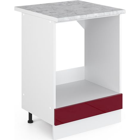 Unterschrank R-Line, Bordeaux Hochglanz, 60 cm mit Großnische, mit Arbeitsplatte, Vicco