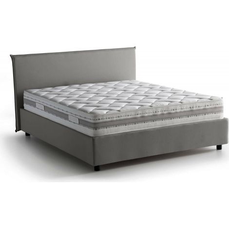 Talamo Italia Cama matrimonial Brenda, Cama contenedor con revestimiento de tela, 100% Made in Italy, Apertura frontal, con colchón Cm 160x200 incluido, Gris, con embalaje reforzado