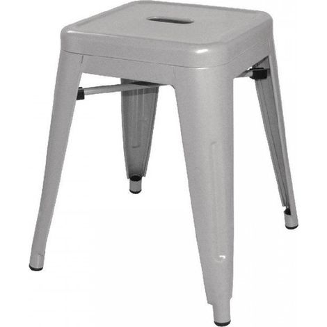 Lot de 4 tabourets bas de bistro en acier galvanisé gris