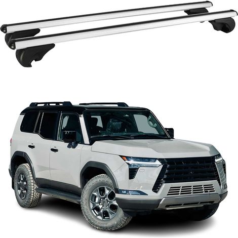 OMAC Barres de toit en aluminium pour Lexux GX III 2024-2026 – TÜV / DIN 75302:2019 – Antivol inclus – Charge max 75 kg – 2 barres Argent (1/4)