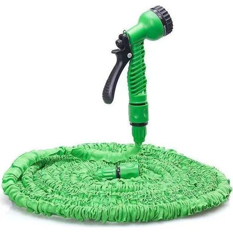 Expandable green garden hose 7 functions, max. length 45 m, garden watering and rinsing kit. (1/5)