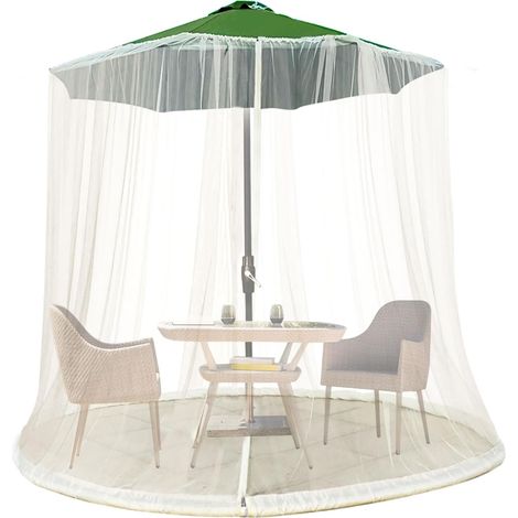Moustiquaire pour parasol de terrasse (circonférence de 10,6 m), maille fine avec ourlet lesté, compatible avec les parasols de 2,74 m à 3,05 m (1/5)