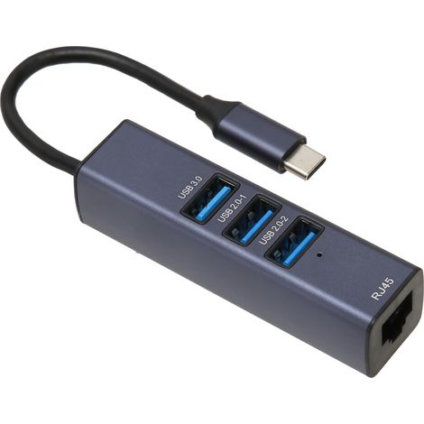 Hub USB-C/répartiteur USB pour transfert de données stable, adaptateur multiport USB-C haute vitesse plug-and-play avec ports Gigabit Ethernet RJ45 et 3 ports USB 3.0.