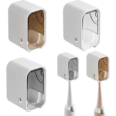 Soporte de pared para cepillos de dientes con tapa antipolvo, juego de 3, soporte de acrílico transparente, instalación sin taladro. (1/5)