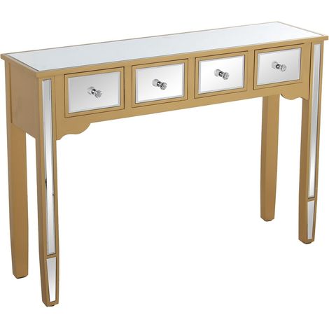 Table d'entrée en Bois 4 tiroirs en doré et Miroir 110 x 30 x 80 cm, Multicolore, estandar (1/5)