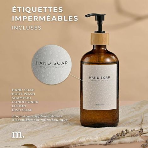 Distributeur Savon Verre Salle De Bain Lot de 1 - Ambre Distributeurs De Savon avec Pompe Noir Bambou Ambre/Bambou X 1 (1/5)