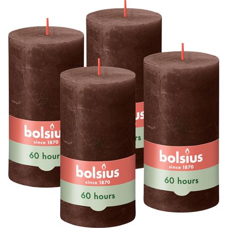 Bougie rustique - Marron - 13 cm - Lot de 4 - Bougies décoratives - Sans huile de palme - Avec cire végétale naturelle (1/5)