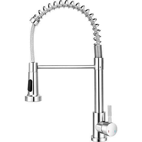 Robinet Cuisine,Mitigeur à Ressort avec Douchette Extractible, Robinetterie Robuste 2 Modes,Monocommande Eau Chaude & Froide, Flexibles Inclus, Installation Facile - Standard EU G3/8'' (1/5)