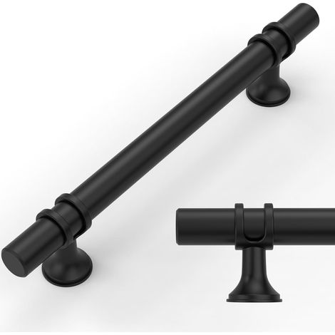 Lot de 10 poignées noires mates pour armoire, entraxe 128 mm. (1/5)
