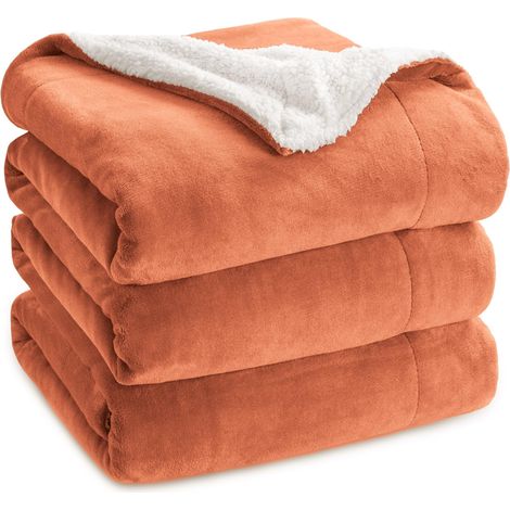 Plaid Polaire Sherpa Couverture - Mangue Orange, 220x240 cm Plaid Canape Grande Taille, Douce et Chaude Double Face avec Fourrure d'agneau et Tissu Polaire pour Canapé et Lit, Épais (1/5)