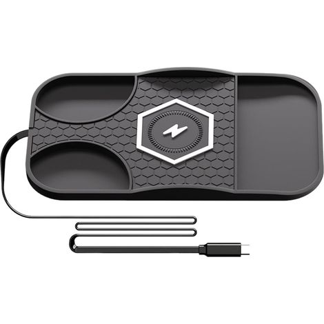 Chargeur de téléphone sans fil pour voiture, tapis de chargeur rapide sans fil 15 W pour voiture Accessoires de téléphone portable pour camions quotidiens, SUV, camping-car, conduite, voyage (1/5)