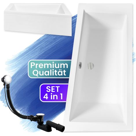 Badewanne Eckbadewanne 160x90 Rechts mit AcrylSchürze, Ablaufgarnitur & Füßen GRATIS - Komplettset 4in1 Original Acryl Wanne Siphon - BADLAND INTIMA (1/5)